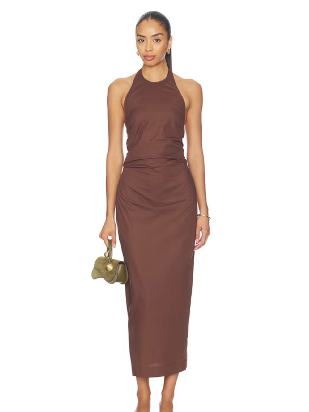 NWT Enza Costa Poplin Halter Dress in Dark Chocolate Size Small